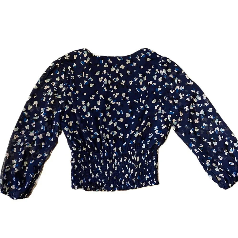 NWT AQUA Printed Smocked Top - Picture 2 of 5